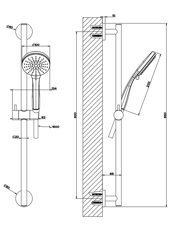 Gessi Asta doccia Saliscendi Con Doccetta 3 Getti Cromo 47308