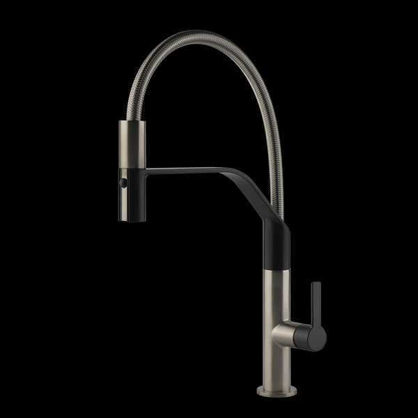 Miscelatore Cucina Semi Pro con Canna Girevole E Doccetta Estraibile Doppio Getto Finox Nero Opaco Mesh 60005 Gessi