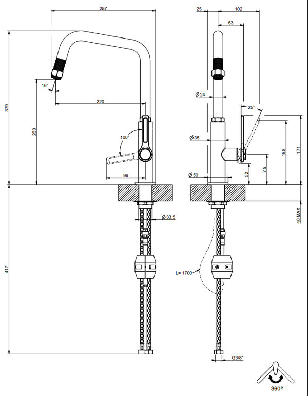 Miscelatore Cucina Monocomando Con Canna Girevole E Doccetta Estraibile Finox Officine 60053 Gessi