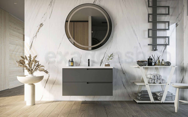 Mobile bagno Grigio opaco 90x46 Sorrento due cassetti con lavabo integrato in ceramica
