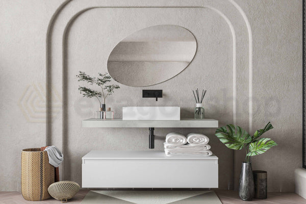 Mobile bagno grigio bianco opaco 120x50 Oasy un cassetto con top e lavabo rettangolare da appoggio