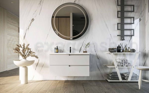 Mobile bagno Bianco 90x46 Sorrento due cassetti con lavabo integrato in ceramica