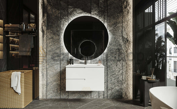 Mobile bagno 70x46 Sorrento Bianco opaco maniglia sinistra e lavabo in ceramica