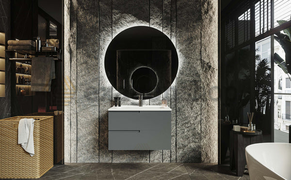 Mobile bagno grigio opaco 70x46 Sorrento maniglia sinistra e lavabo in ceramica