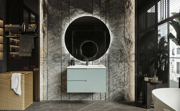 Mobile bagno salvia opaco 70x46 Sorrento maniglia sinistra e lavabo in ceramica
