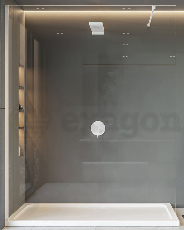Walk in parete doccia fissa 120 cm vetro trasparente 8 mm H in bagno completo, vista d'insieme dell'ambiente - Exagonshop