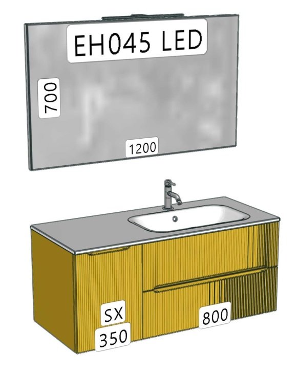 Smyle Onda Blob 115x50 Mobile bagno giallo bikini lucido con anta sinistra lavabo mineralmarmo e specchio