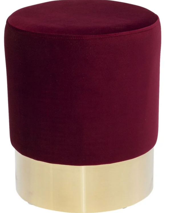 Cherry pouf sgabello 35 cm effetto velluto bordeaux con, vista laterale della struttura e del profilo - Exagonshop