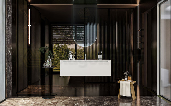 Mobile Bagno bianco opaco 120x50 Amalfi Un Cassetto E Lavabo Integrato In Mineralmarmo