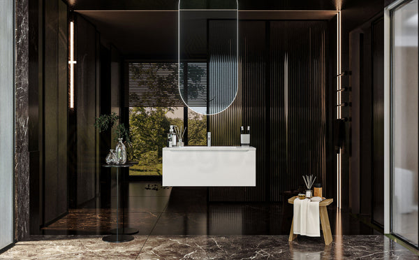 Mobile Bagno bianco opaco 90x50 Amalfi Un Cassetto E Lavabo Integrato In Mineralmarmo