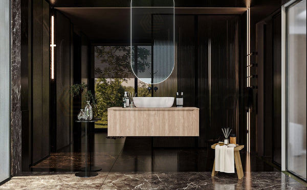 Mobile Bagno Teak 120x50 Amalfi Con Un Cassetto e Lavabo da appoggio in ceramica
