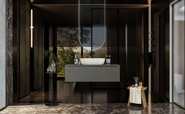 Mobile Bagno Grigio opaco 120x50 Amalfi Con Un Cassetto e Lavabo da appoggio in ceramica
