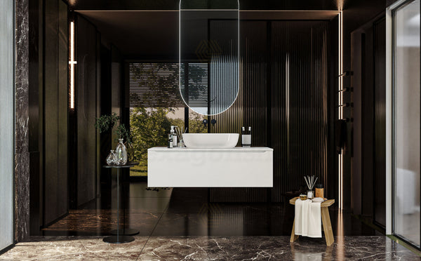 Mobile Bagno bianco opaco 120x50 Amalfi un Cassetto e Lavabo da appoggio in ceramica