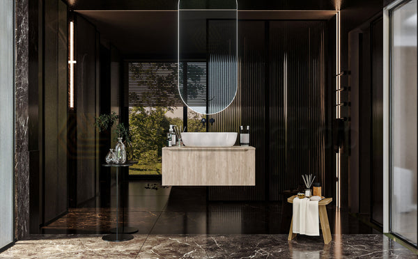 Mobile Bagno Teak 90x50 Amalfi Con Un Cassetto e Lavabo da appoggio in ceramica