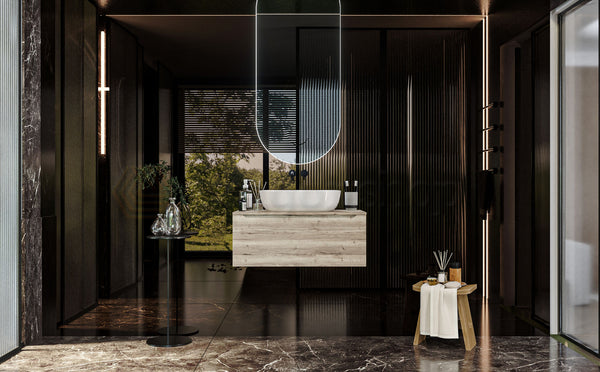 Mobile Bagno rovere 90x50 Amalfi Con Un Cassetto e Lavabo da appoggio in ceramica