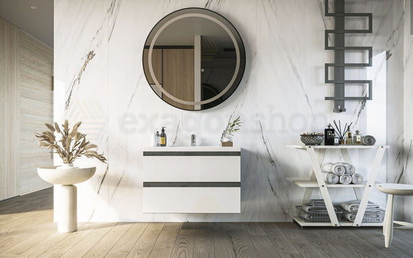 Mobile bagno 80x46 stone bianco lucido Milo a due cassetti con lavabo ad incasso