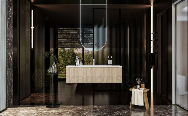 Mobile Bagno Teak 120x50 Amalfi Un Cassetto E Lavabo Integrato In Mineralmarmo