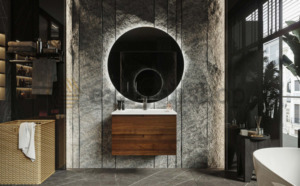 Mobile bagno noce 70x46 Sorrento con maniglia sinistra e lavabo in ceramica