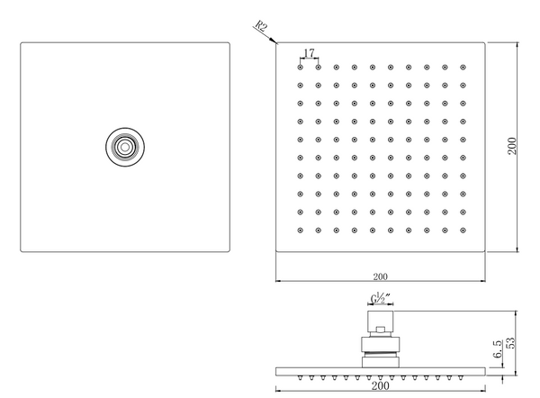 Soffione doccia 20x20 quadro 6,5 mm con braccio 30 cm in acciaio cromo lucido Smart
