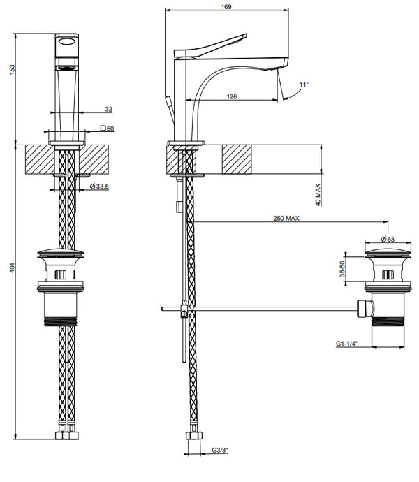 Gessi Rilievo Miscelatore Lavabo Con Scarico black metal brushed 59001
