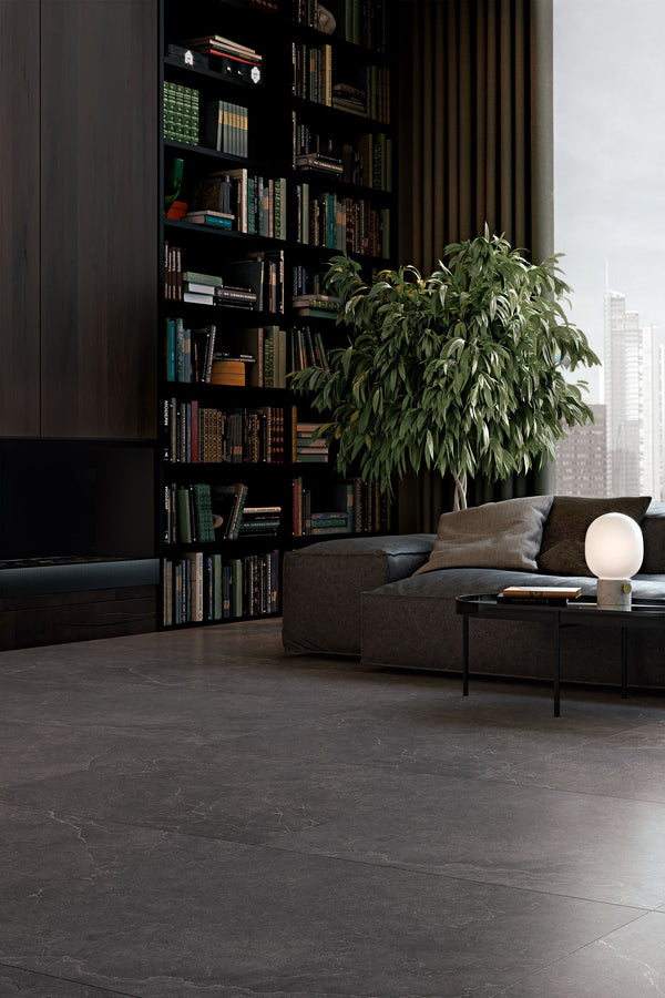 Cotto D'Este Kerlite Lithos 20 Mm Pavimento Rivestimento Carbon Lt in gres porcellanato e rettificato, superficie e...