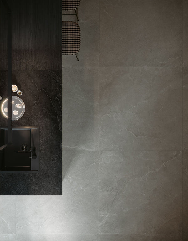 Cotto D'Este Kerlite Lithos 6plus Pavimento Rivestimento Stone Lt in porcellana, superficie e texture ravvicinata del...