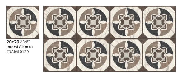 Pavimento 20x20 con decoro Effetto Legno In Gres Porcellanato Glam 01 Ceramica Sant Agostino Intarsi CSAIGL0120