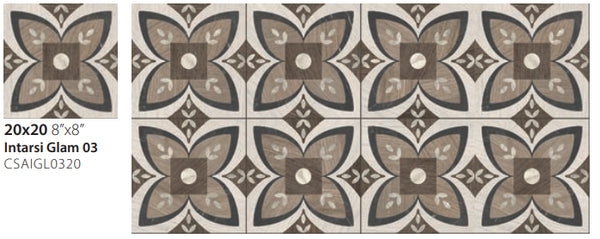 Pavimento 20x20 con decoro Effetto Legno In Gres Porcellanato Glam 03 Ceramica Sant Agostino Intarsi CSAIGL0320