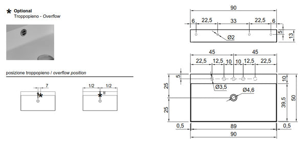 Antonio Lupi Gesto Lavabo rettangolare 50x90 cm In Flumood