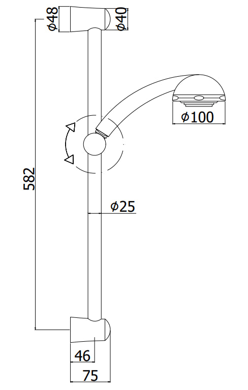 Paffoni Ischia asta doccia 60 Cm con saliscendi doccetta cromo