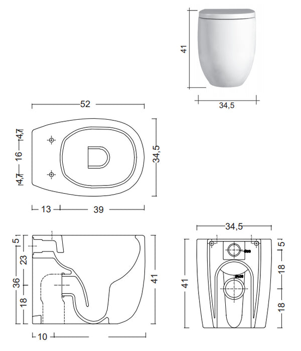 Nic Milk Vaso A Terra Rimless 52x34,5x41 cm Bianco Lucido