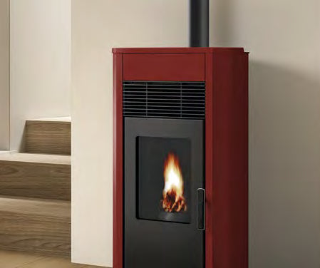 Royal roberta air 60 us stufa a pellet ad aria 6kw in acciaio rosso bordeaux