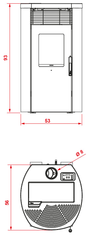 Royal rondine air 60 us stufa a pellet ad aria con top in ghisa 6 kw serbatoio in acciaio nero