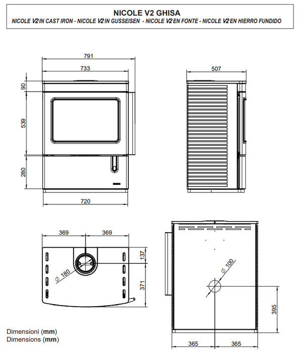 Palazzetti Nicole V2 Stufa A Legna ad aria 9 kw rivestimento in Ghisa
