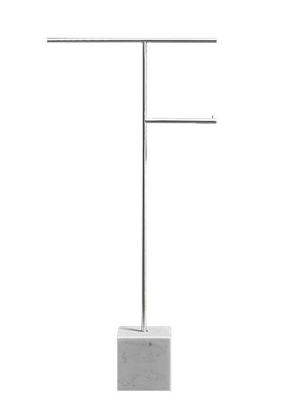 Piantana portasciugamani 65x31,5 In Ottone Finitura Cromo Lucido E Base In Marmo Di Carrara Bivio2 Antonio Lupi