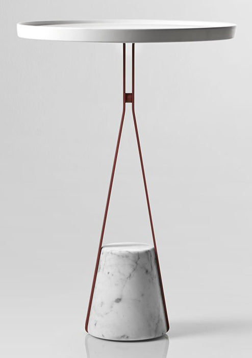 Antonio Lupi Halo 2b Tavolino di design 40 Cm Con base in marmo di carrara bianco e Struttura In Ottone Verniciato Veneziano Goffrato