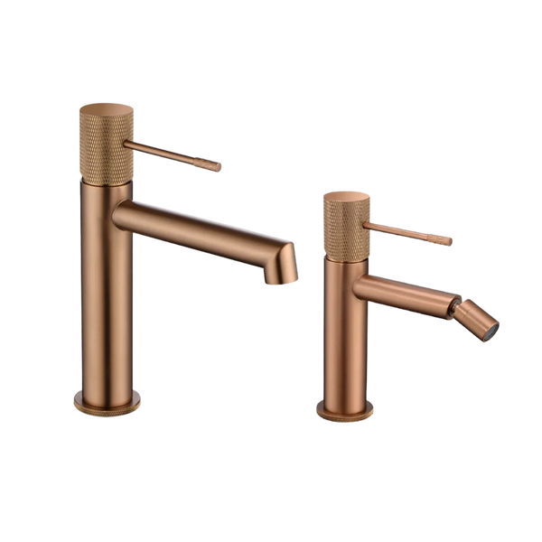 Coppia rubinetti lavabo e bidet senza scarico oro rosa spazzolato Melin