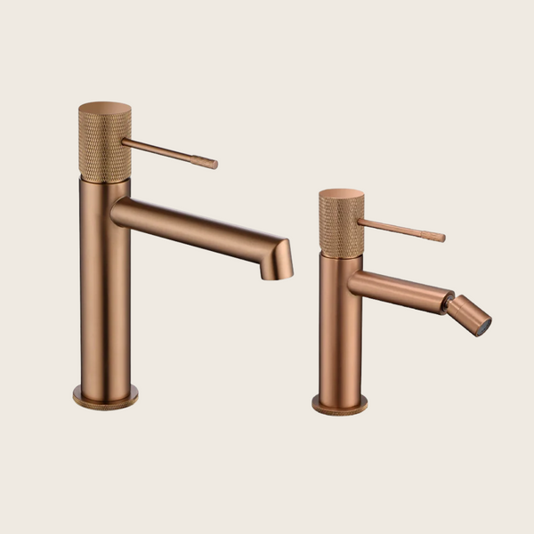 Coppia rubinetti lavabo e bidet senza scarico oro rosa spazzolato Melin