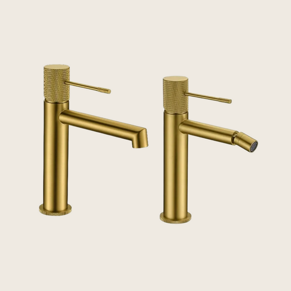 Coppia rubinetti lavabo e bidet senza scarico oro spazzolato Melin