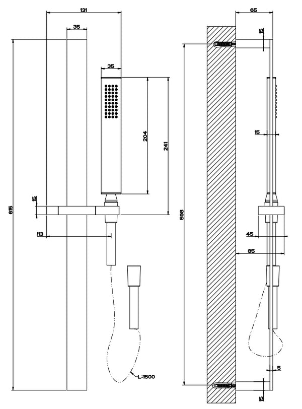 Asta saliscendi doccia con doccetta anticalcare e flessibile 150 cm Cromo Rettangolo 20145 Gessi