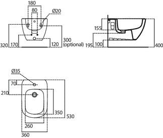 Bidet Sospeso Con Troppopieno Standard Foro Rubinetteria Nero Opaco Tesi T3552V3 Ideal Standard