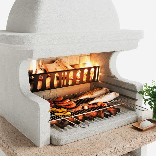 Palazzetti Andros 3 barbecue a legna o carbonella grezzo e, vista laterale che mostra profilo e dimensioni
