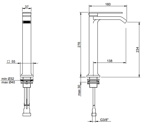 Treemme Los IT2A18CCRMZZ miscelatore lavabo alto monocomando 234mm cromo