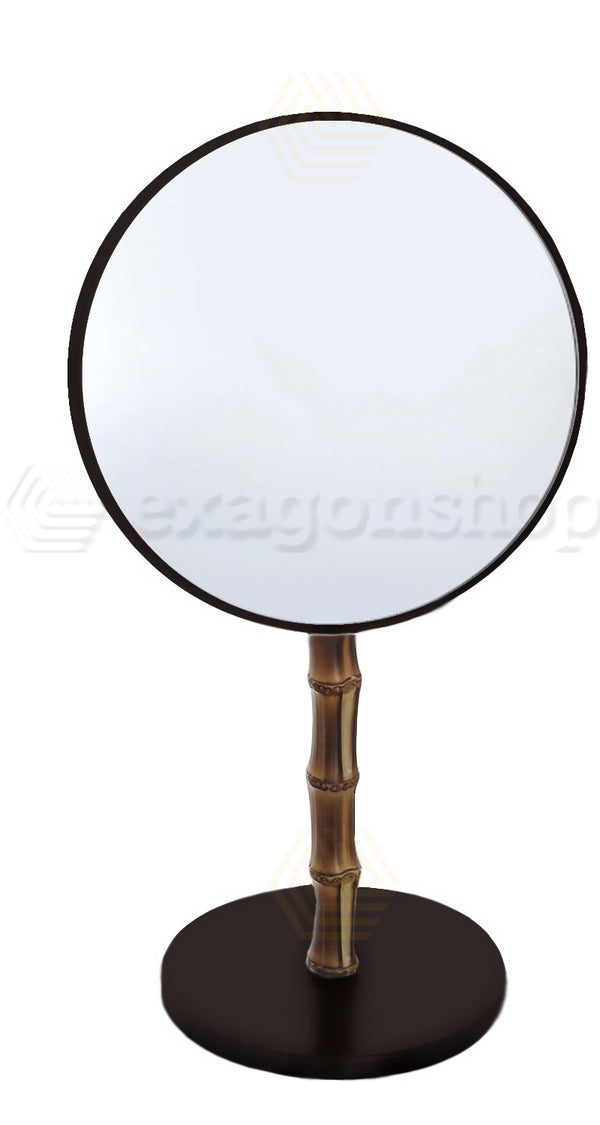 Specchio Da Appoggio Diametro 21 Cm Industrial Bronze Con Supporto In Bamboo Guccio Bertocci