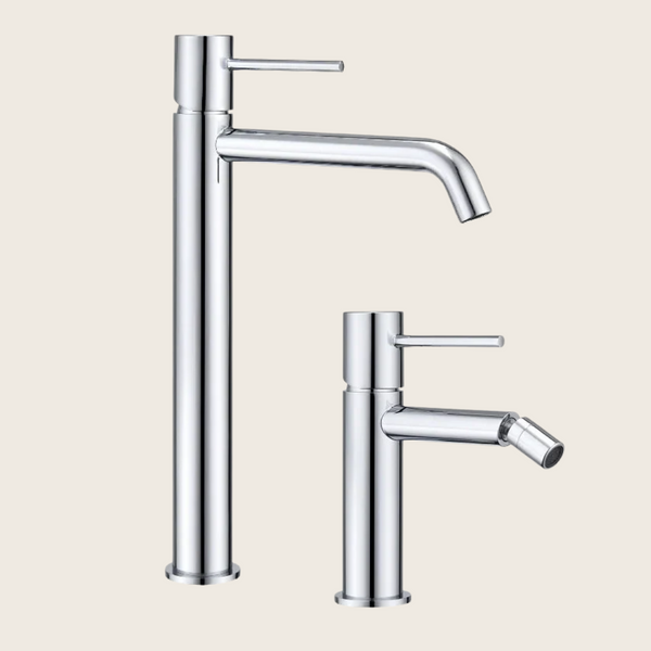Coppia rubinetti lavabo alto e bidet senza scarico cromo Memo