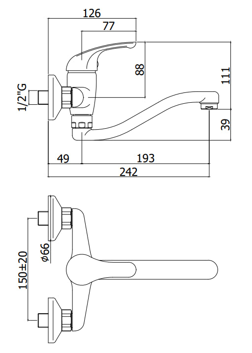 Paffoni Apollo 3 Apm3161 Miscelatore Lavello A Muro Con Canna 19 cm Orientabile Cromo