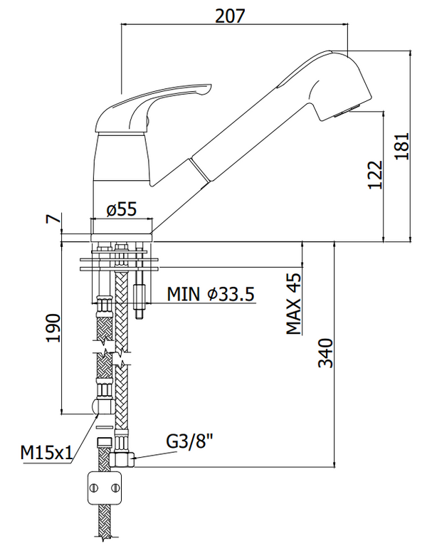 Paffoni apollo 3 miscelatore lavello cucina con doccetta estraibile 2 getti cromo