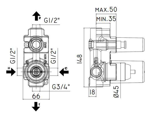 Paffoni Inc01535 Corpo Incasso Con Deviatore Senza Parti Esterne