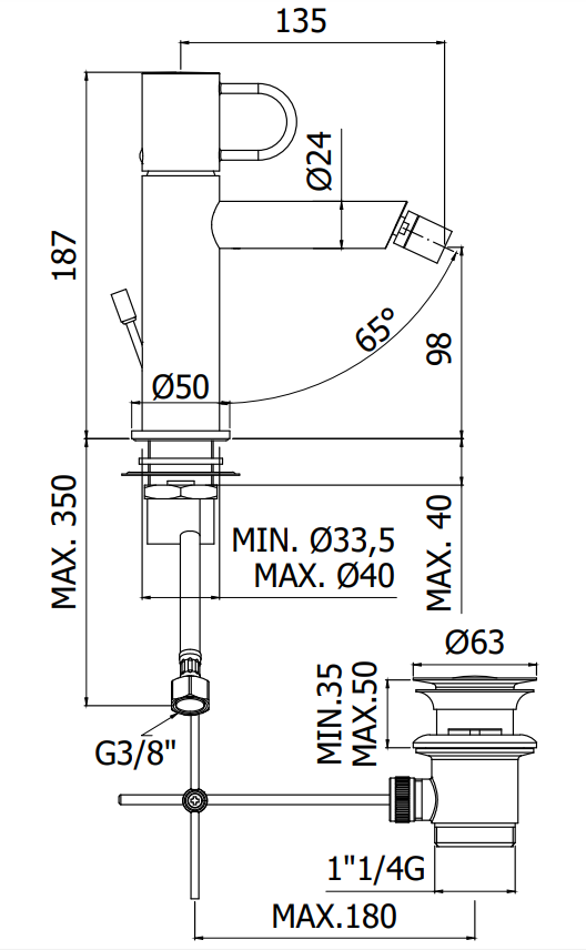 Paffoni Joker Jk135 Miscelatore Bidet Con Scarico Automatico Nero Opaco