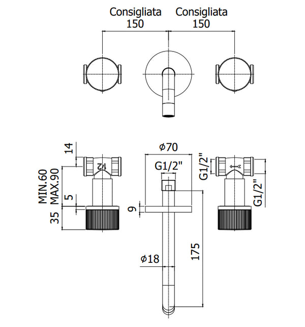 Paffoni Jo Jo003no Batteria Lavabo Incasso Con Bocca Mm 175 Nero Opaco